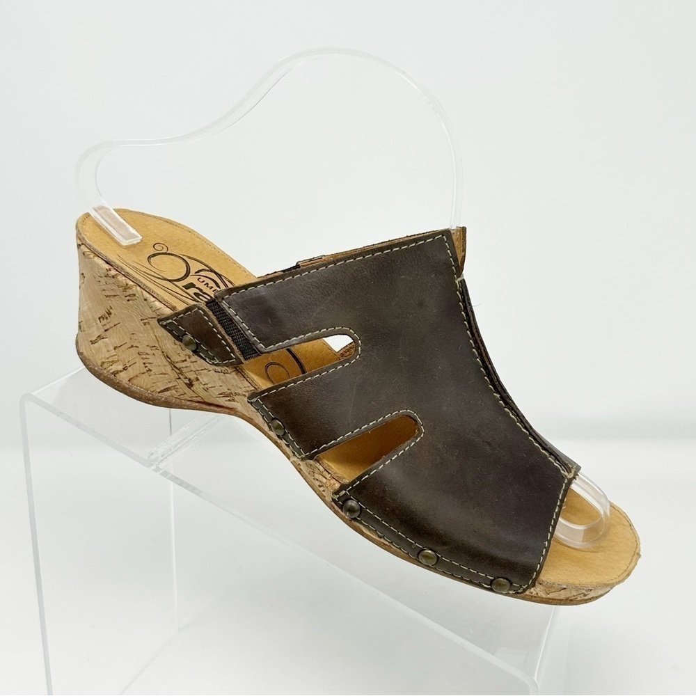 Umberto Raffini Pattie Brown Leather Slip On Wedge Sandals Size 39 (US Size 8.5)